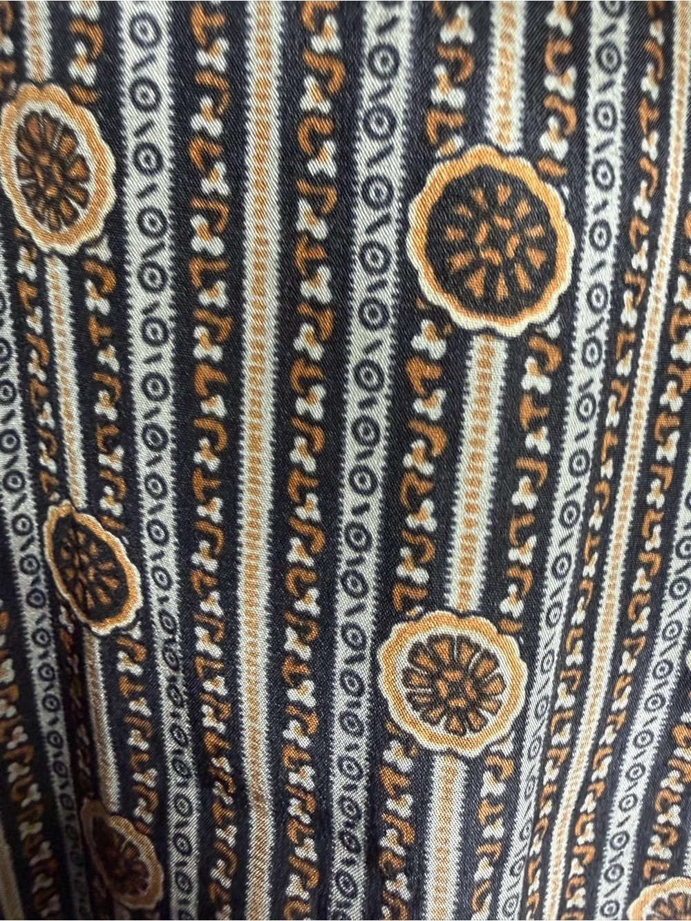 Diane Von Furstenberg Black and Brown Geometric Stripe Silk Scarf